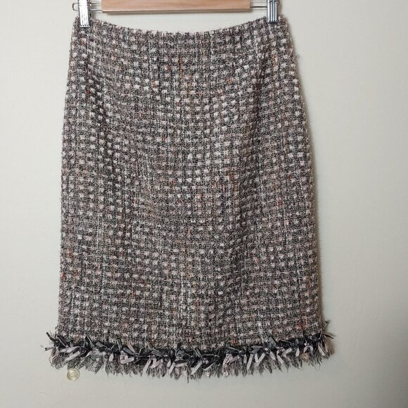 Heritage Core Rickie Freeman for Teri Jon Skirt Preppy Tweed Boucle Fringe - Picture 1 of 6